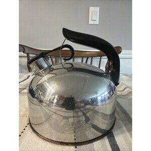 Vtg Revere Ware Paul Revere Signature Copper Bottom Whistling Tea Kettle F89-C